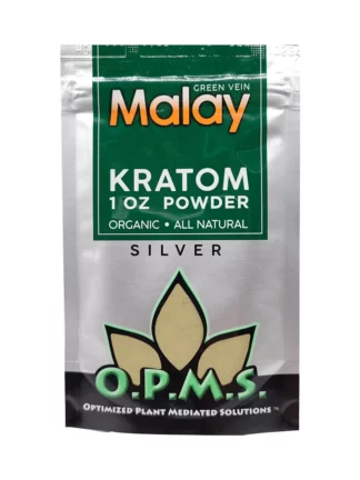 Green Malay OPMS Kratom Silver Powder 1oz Bag