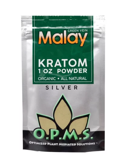 Green Malay OPMS Kratom Silver Powder 1oz Bag