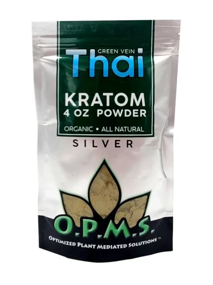 Green Thai OPMS Kratom Silver Powder 4oz Bag