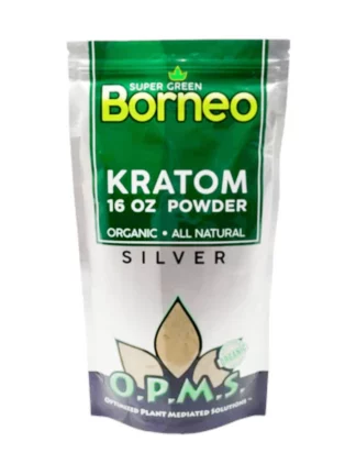 Super Green Borneo OPMS Kratom Silver Powder 16oz Bag