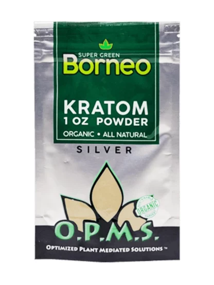 Super Green Borneo OPMS Kratom Silver Powder 1oz Bag