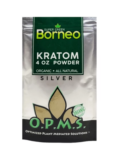 Super Green Borneo OPMS Kratom Silver Powder 4oz Bag