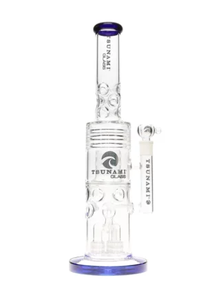 20" Tsunami Barrel Showerhead Drum Heart Perc Water Pipe Blue
