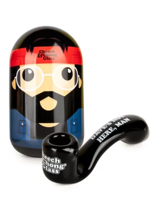 Cheech & Chong Glass Daves Not Here Man Sherlock Hand Pipe in Collectible Tin