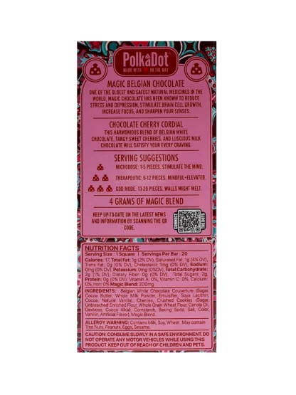 Chocolate Cherry Cordial PolkaDot Magic Mushroom Belgian White Chocolate 200mg Magic Per Piece Back