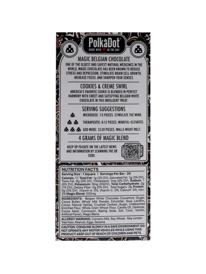 Cookies & Creme Swirl PolkaDot Magic Mushroom Belgian White Chocolate 200mg Magic Per Piece Back