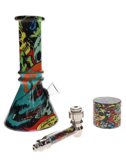 Cookies Water Pipe with Grinder & Spoon Pipe Skull Quik