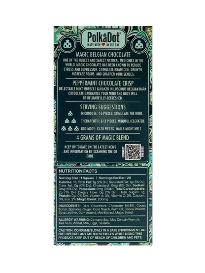 Peppermint Chocolate Crisp PolkaDot Magic Mushroom Belgian Dark Chocolate 200mg Magic Per Piece Back