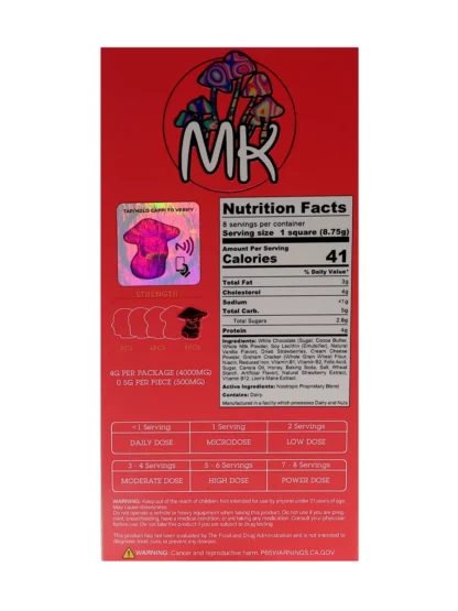 Strawberry Shortcake MK Finest Exotic Blend White Chocolate Bar 70G Back
