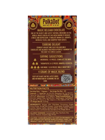 Torrone Delight PolkaDot Magic Mushroom Belgian Milk Chocolate 200mg Magic Per Piece Back