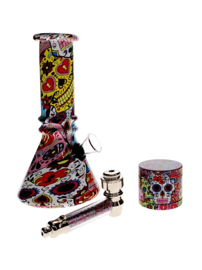 Wubba Lubba Waterpipe With Grinder & Spoon Pipe Pink Shigar Skull