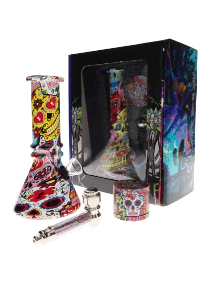 Wubba Lubba Waterpipe With Grinder & Spoon Pipe Pink Shugar Skull Box