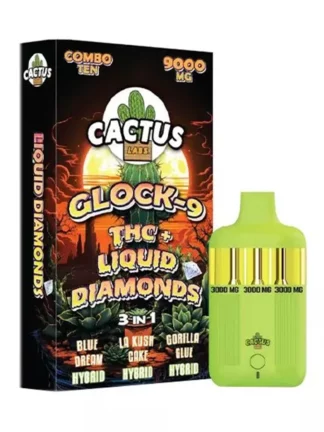 Blue Dream LA Kush Cake Gorilla Glue Cactus Labs Glock 9 THC + Liquid Diamonds 3in1 Vape 9000mgv