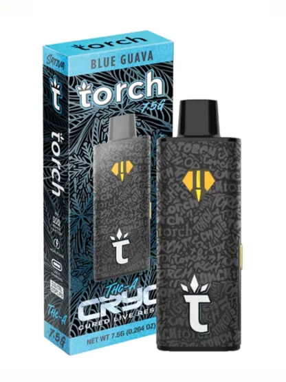 Blue Guava Torch CRYO THC-A Live Resin Disposable 7.5g offers a tropical flavor. Enjoy potent THC-A live resin for a smooth, flavorful experience.