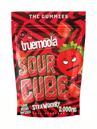 Strawberry Truemoola Sour Cube Live Resin Infused THC Gummies 2000MG