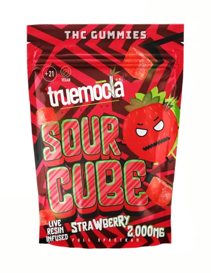 Strawberry Truemoola Sour Cube Live Resin Infused THC Gummies 2000MG