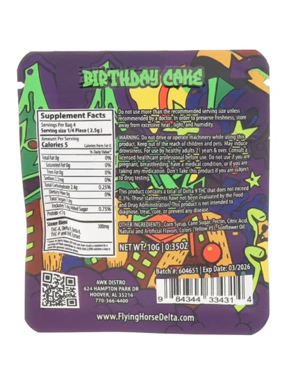 Birthday Cake Flying Horse Stoner Blend Infused Gummies 1200MG Back