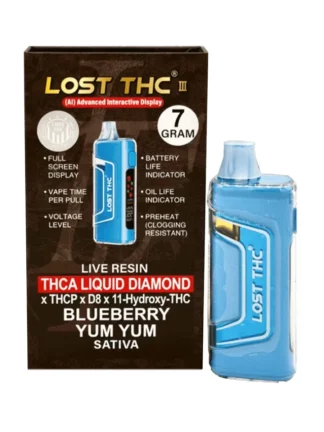 Blueberry Yum Yum Lost THC V3 Live Resin Liquid Diamond Disposable 7G