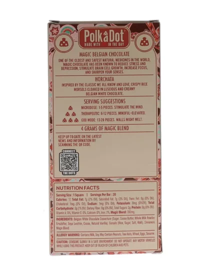 Horchata PolkaDot Magic Mushroom Belgian White Chocolate 200mg Magic Per Piece Back