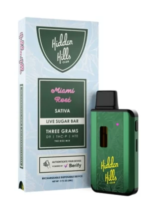 Miami Rose Hidden Hills Live Sugar Bar Thunder Milk Indica Disposable 3G