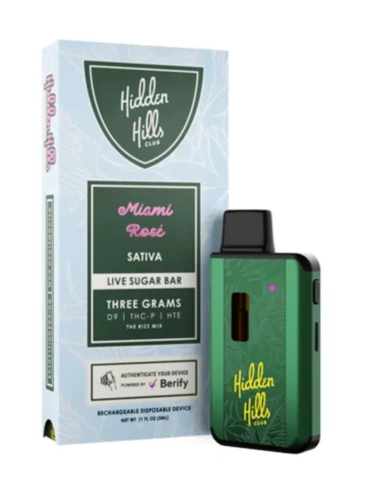 Miami Rose Hidden Hills Live Sugar Bar Thunder Milk Indica Disposable 3G