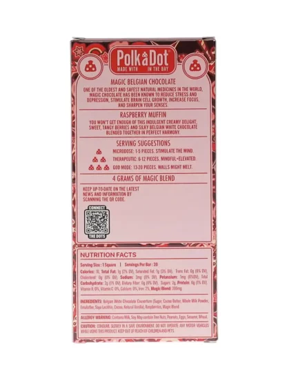 Raspberry Muffin PolkaDot Magic Mushroom Belgian White Chocolate 200mg Magic Per Piece Back
