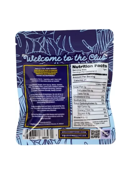 Sour Blue Razz Hidden Hills Fresh Frozen Edibles 500 mg 2 ct Back