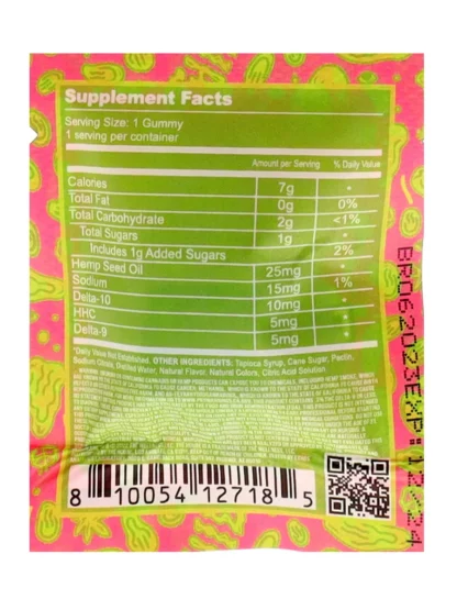 Blue Raspberry Tre House D10 + HHC + D9 Gummies 1ct Back