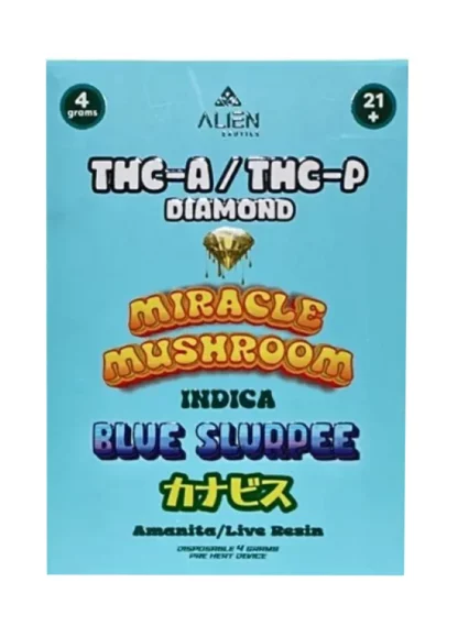 Blue Slurpee Alien Exotics Miracle Mushroom THC-A x THC-P Blend Disposable Vape 4G