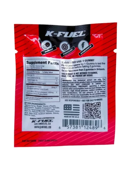 Back Lemon Lime K-Fuel Kratom Lion's Mane Mushroom Gummies 2ct
