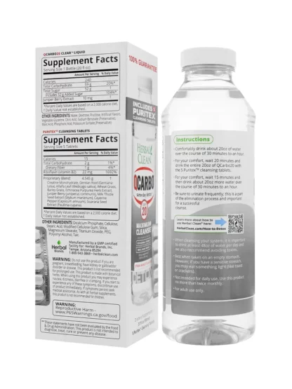 Back Straw-Mango Herbal Clean QCarbo20 Same-Day Detox Drink 20 fl oz + 5 Tablets