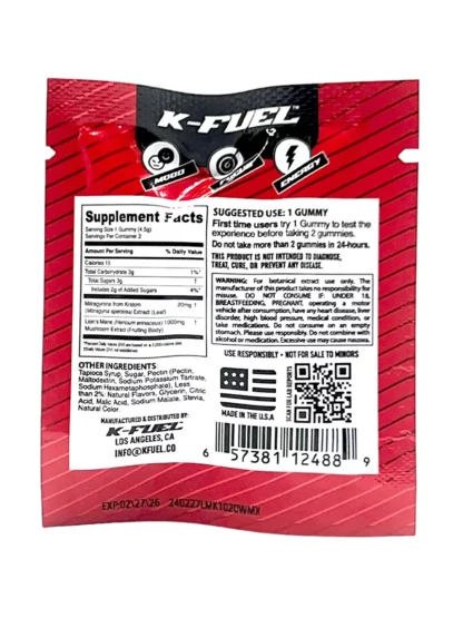 Back Watermelon Citrus K-Fuel Kratom Lion's Mane Mushroom Gummies 2ct