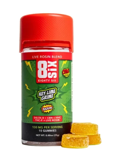 Key Lime Grime 8SIX OMG Series Live Rosin D8+HHC+THC-P Gummies 1000mg