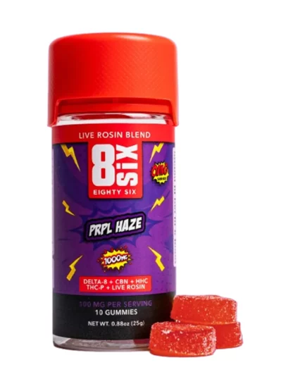 PRPL Haze 8SIX OMG Series Live Rosin D8+HHC+THC-P Gummies 1000mg