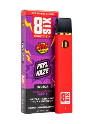 PRPL Haze Granddady Purple 8SIX OMG Series Live Rosin Blend Disposable 2G