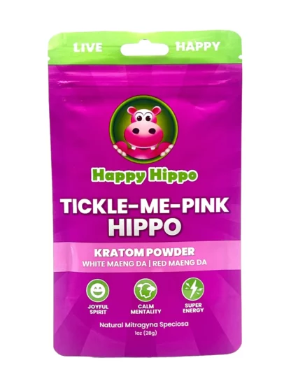 Happy Hippo Tickle Me Pink Hippo White & Red Maeng Da Kratom Powder 1oz